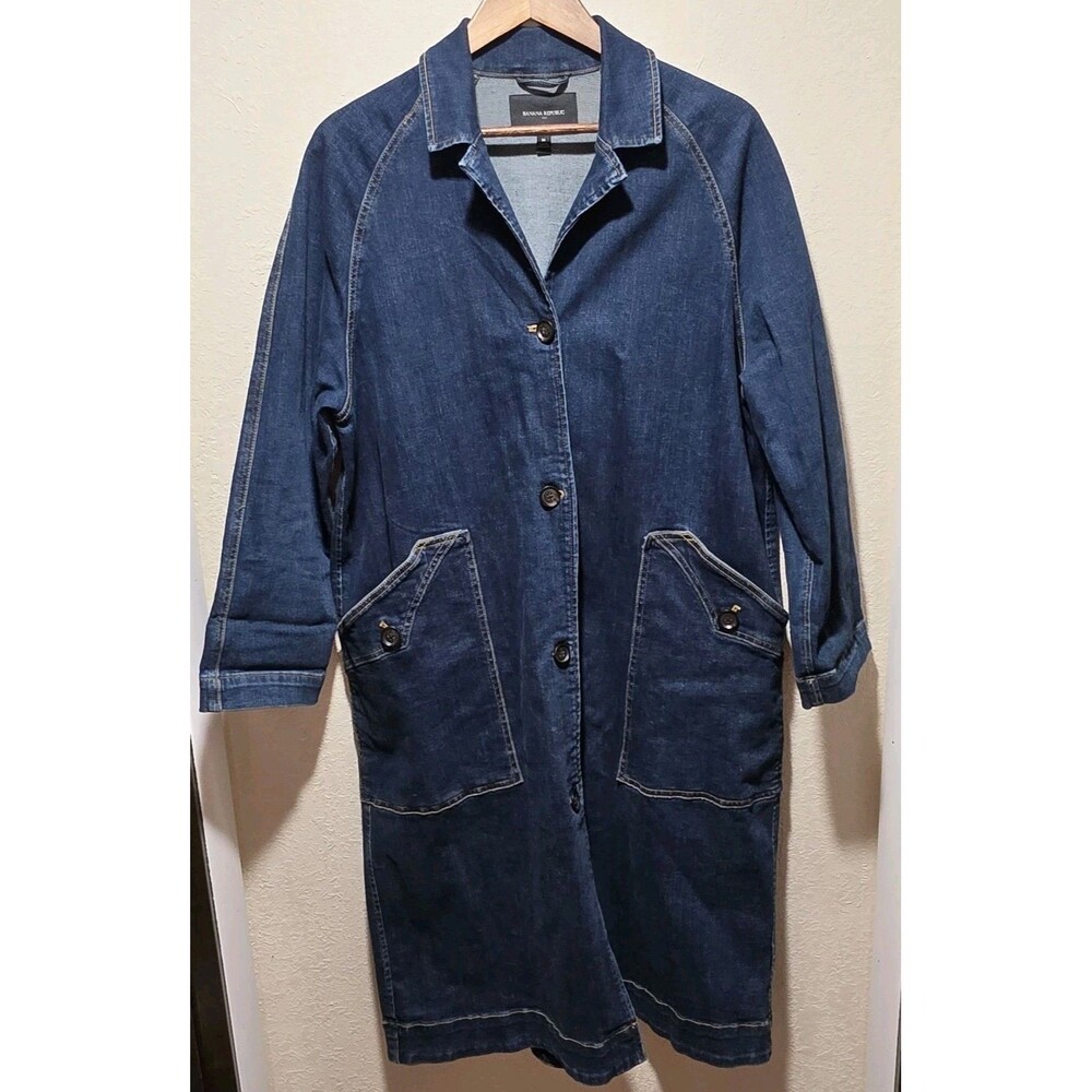 Banana Republic Women’s Denim Indigo Duster Trench Coat Size M Western Pockets